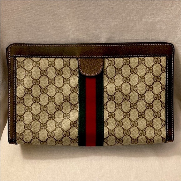 Authentic Vintage GUCCI GG Monogram Web Sherry Line Clutch Large - Picture 15 of 15